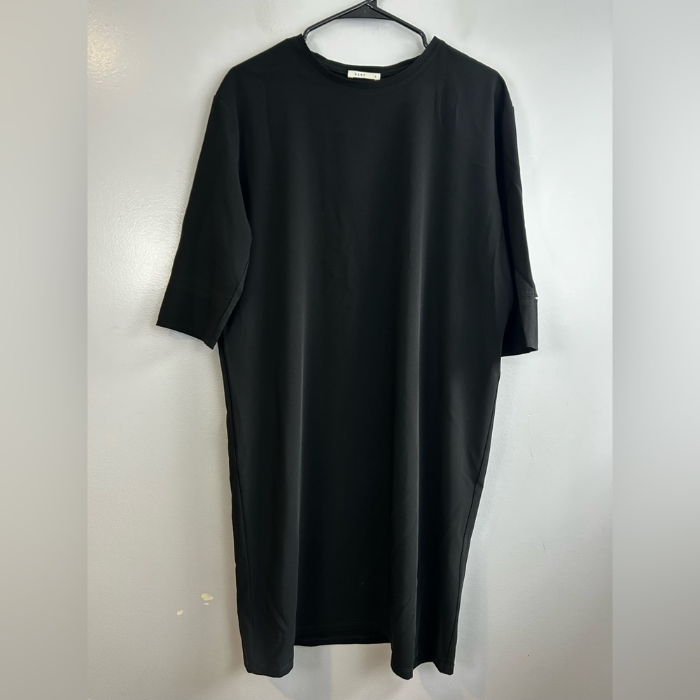 NWT 6397 Slash Sleeve Classic Black Shift Midi Dress Size Large NEW